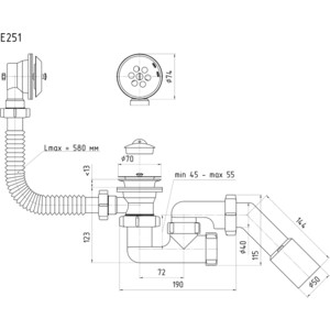фото Слив-перелив ани пласт регулируемый с переходной трубой 45° 40/50 (e251)