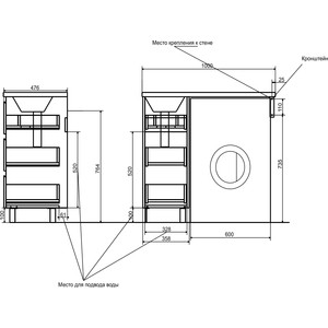фото Тумба с раковиной эстет даллас люкс 100l напольная, над стиральной машиной, три ящика, белая (фр-00002317)