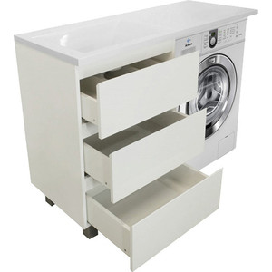 фото Тумба с раковиной эстет даллас люкс 100l напольная, над стиральной машиной, три ящика, белая (фр-00002317)