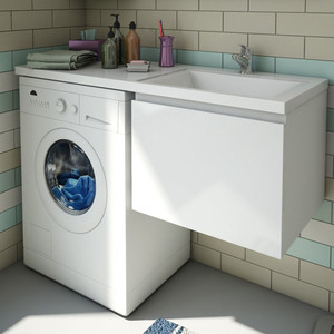 фото Тумба с раковиной эстет даллас люкс 115r подвесная, над стиральной машиной, один ящик, белая (фр-00002306)