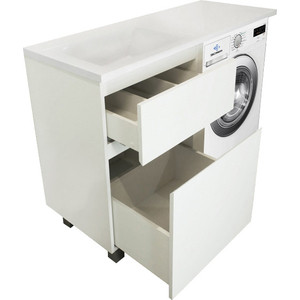 фото Тумба с раковиной эстет даллас люкс 130l напольная, над стиральной машиной, белая (фр-00002267)