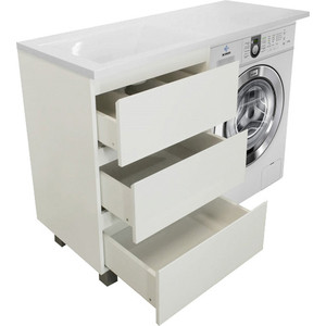фото Тумба с раковиной эстет даллас люкс 140l напольная, над стиральной машиной, три ящика, белая (фр-00002922)