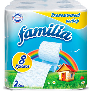 

Туалетная бумага FAMILIA Радуга белая 2 слоя 8 рулонов, Радуга белая 2 слоя 8 рулонов
