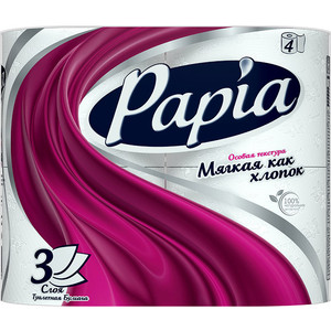 

Туалетная бумага PAPIA белая 3 слоя 4 рулона, белая 3 слоя 4 рулона