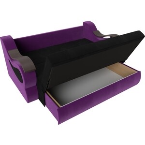 Прямой диван АртМебель Меркурий вельвет черный/фиолетовый (140)