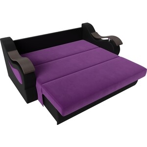 Прямой диван АртМебель Меркурий вельвет фиолетовый экокожа черный (160)
