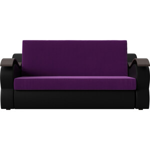 Прямой диван АртМебель Меркурий вельвет фиолетовый экокожа черный (120)