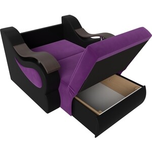 Прямой диван АртМебель Меркурий вельвет фиолетовый экокожа черный (80)