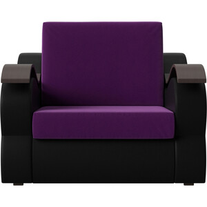 Прямой диван АртМебель Меркурий вельвет фиолетовый экокожа черный (60)
