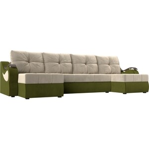 фото П-образный диван артмебель меркурий вельвет бежевый/зеленый