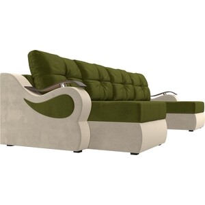 П-образный диван АртМебель Меркурий вельвет зеленый/бежевый