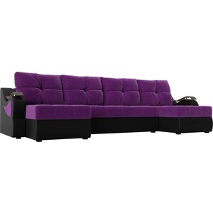 П-образный диван АртМебель Меркурий вельвет фиолетовый экокожа черный диван артмебель честер вельвет фиолетовый вставка экокожа черная п образный
