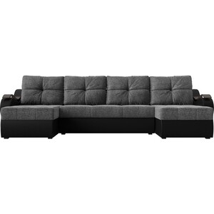 П-образный диван АртМебель Меркурий рогожка серый экокожа черный